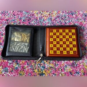 Vintage Travel-Size Chess Set in Zip-Up Case